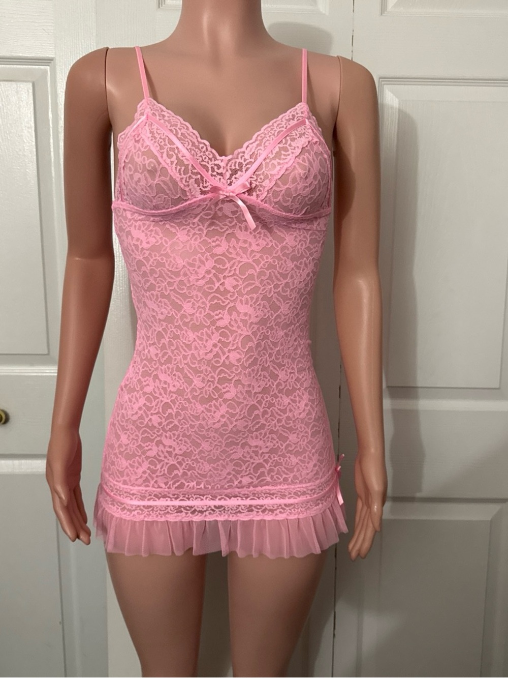 Victoria’s Secret Hot Bubblegum Pink Lace Babydoll Lingerie Dress S